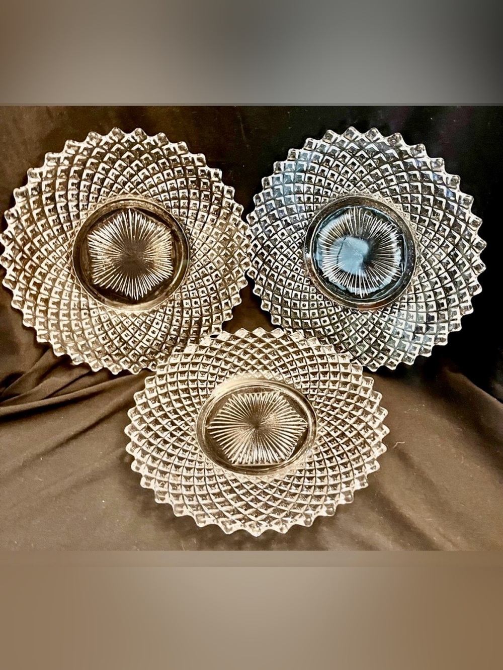 Westmoreland Vintage English Hobnail Clear Glass Plates Set 8.25" Sawtooth Edge